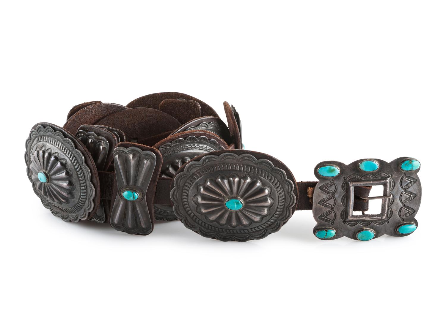 Navajo Silver and Turquoise Concha Belt