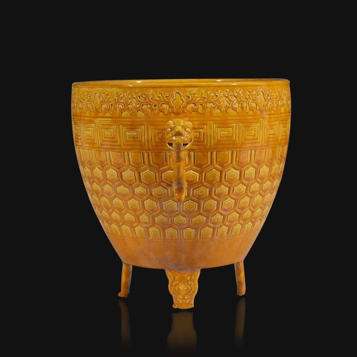 A Chinese yellow-glazed archaistic vessel, Xing Guangxu six-character mark and probably of the period