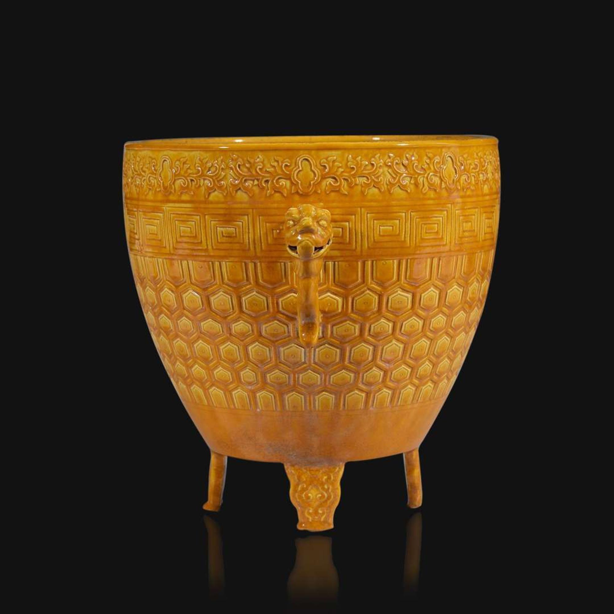 A Chinese yellow-glazed archaistic vessel, Xing Guangxu six-character mark and probably of the period