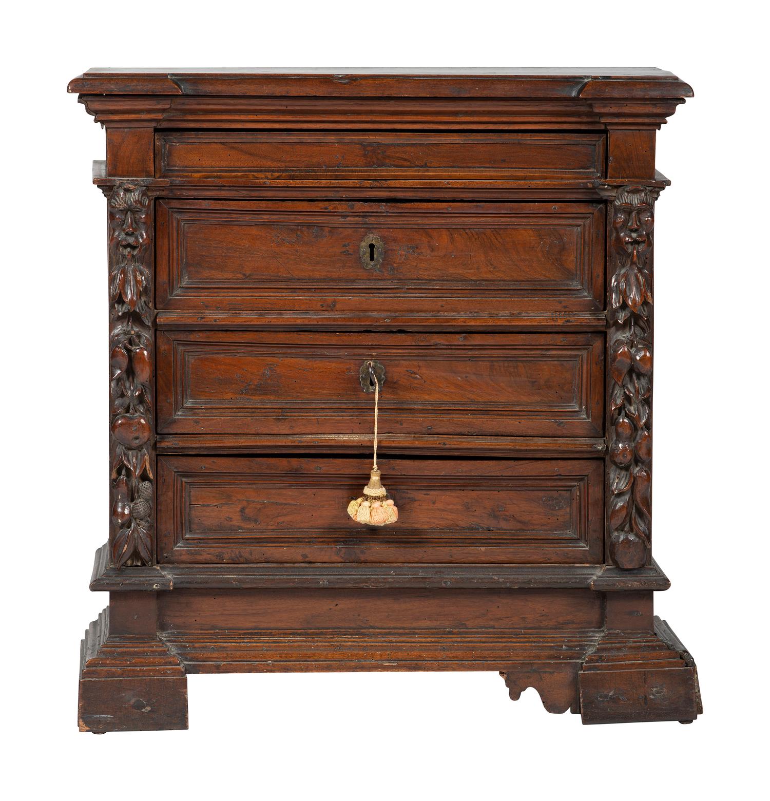 A Continental Floral Carved Walnut Diminutive Chest