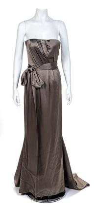 Lloyd Klein Gray Strapless Long Train Gown, 2011 No size label