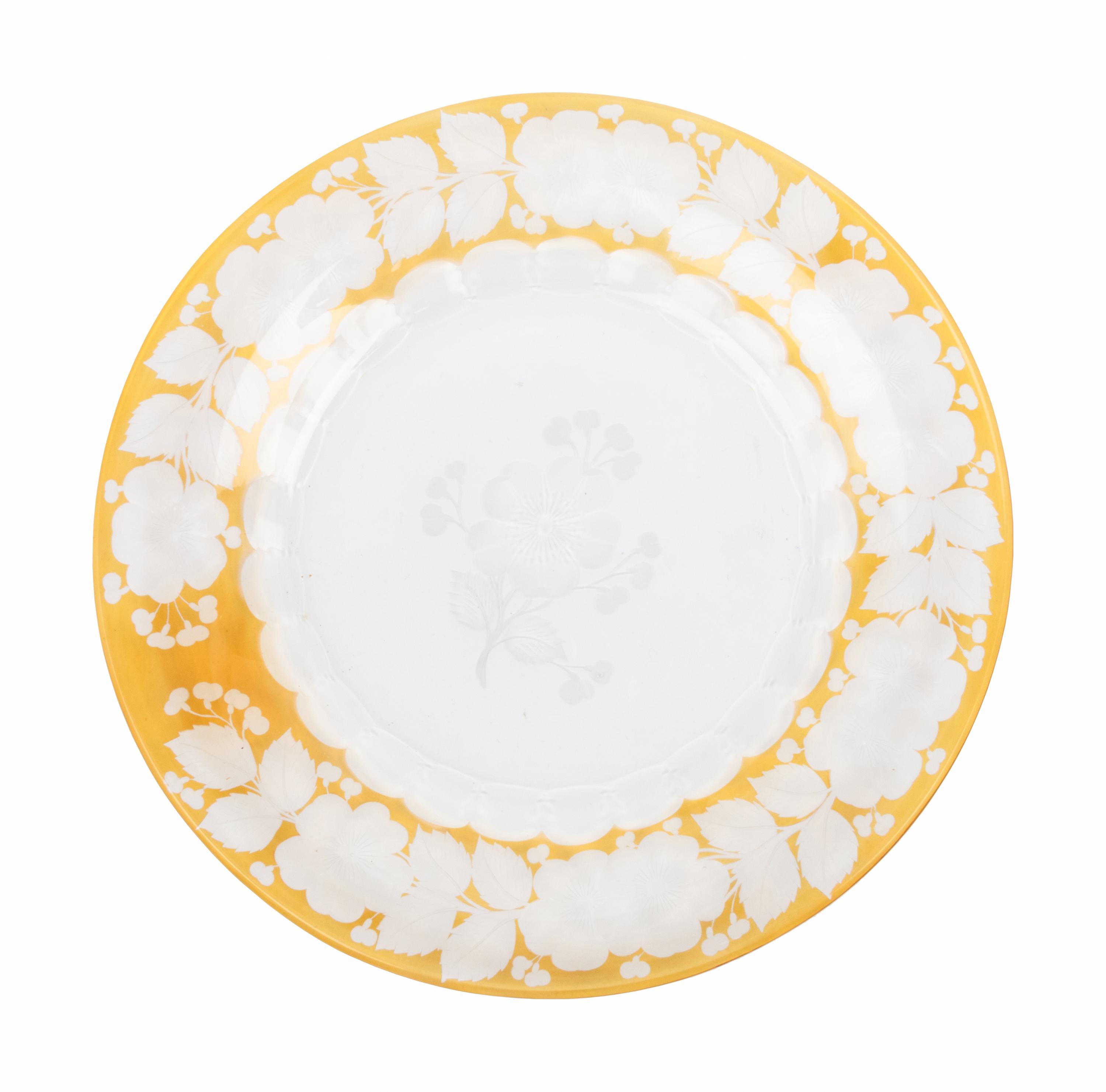 A Bohemian Amber Etched Glass Table Service