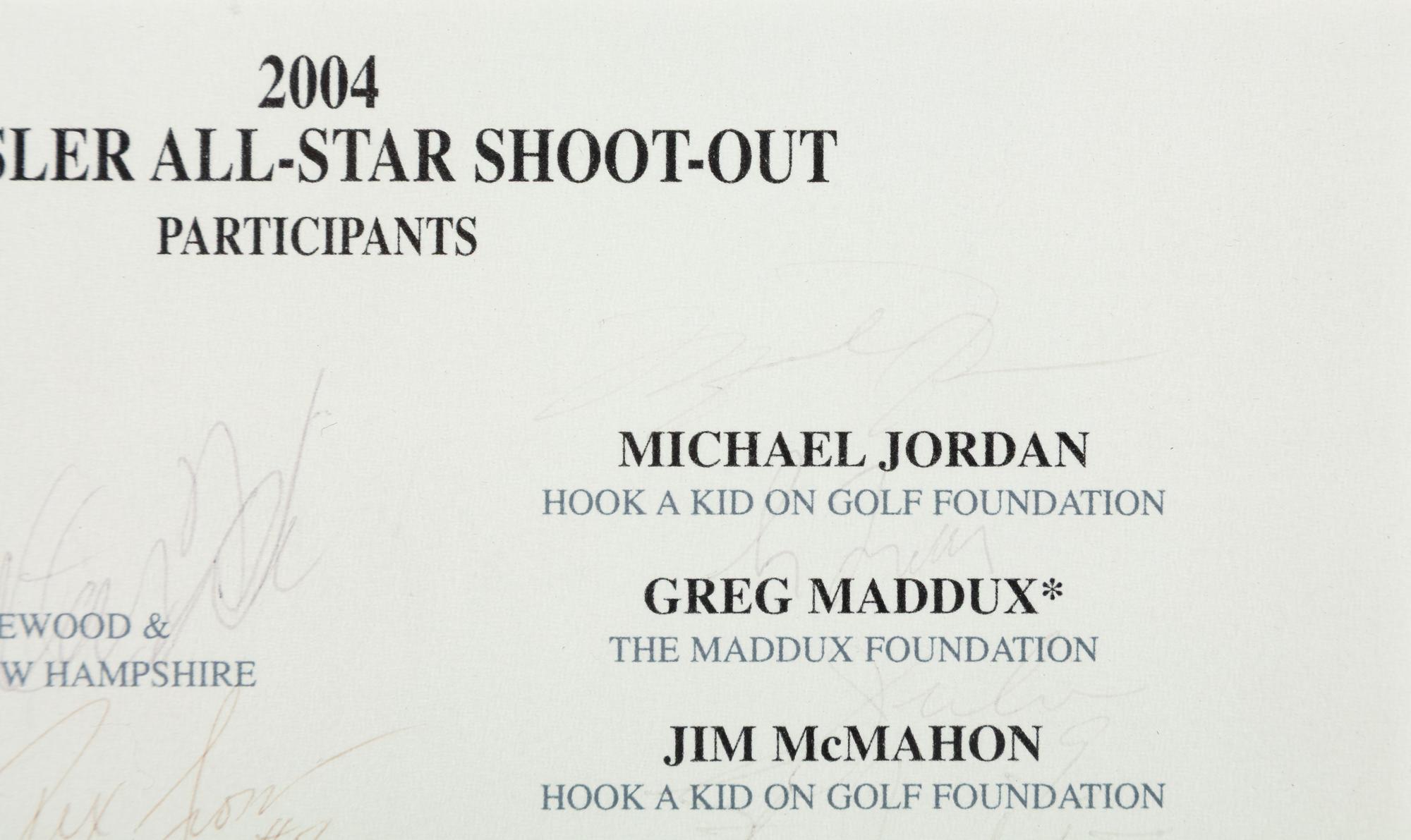 A Collection of Five Framed Chrysler Golf Shootout Signed Autograph Invitations Including Michael Jordan