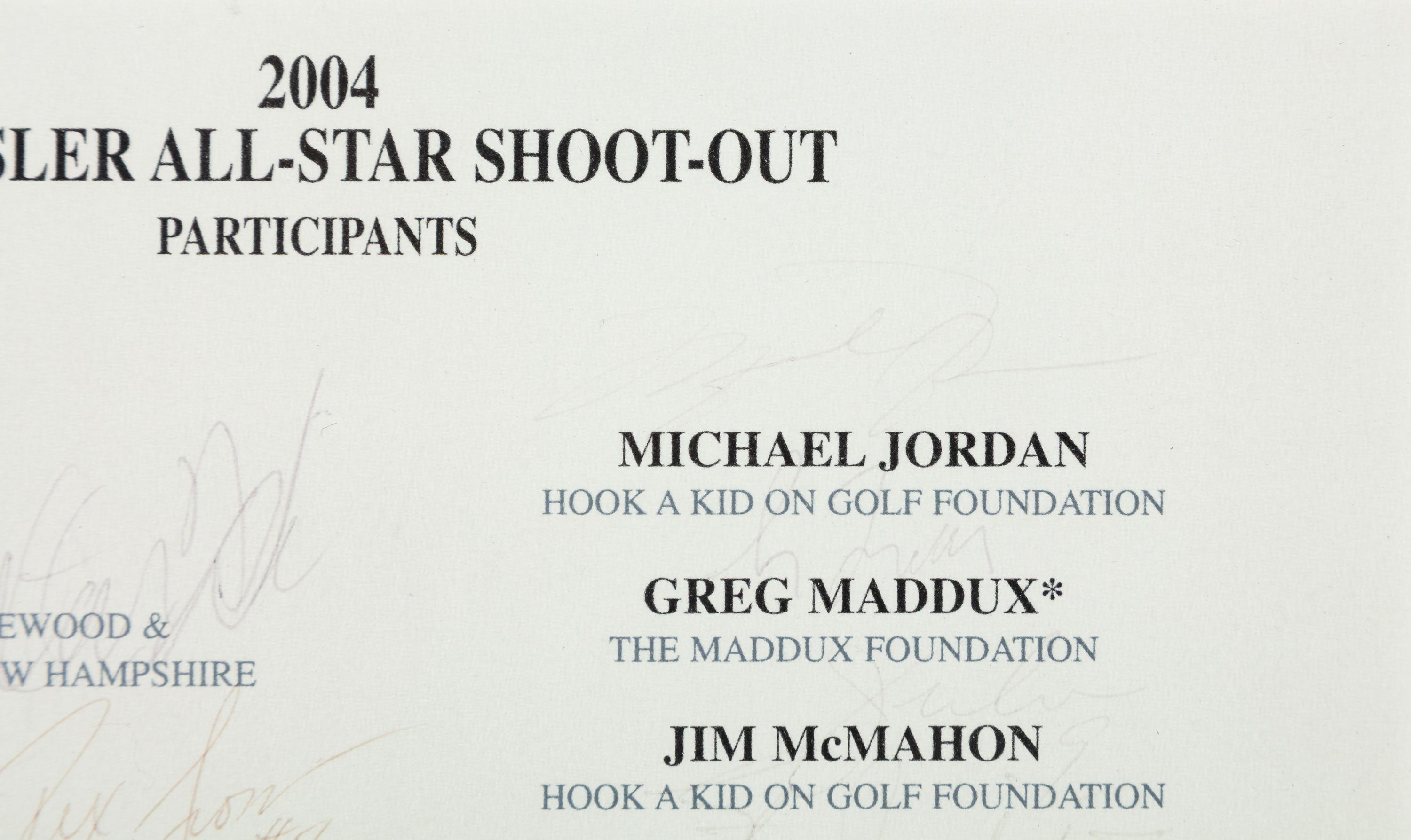 A Collection of Five Framed Chrysler Golf Shootout Signed Autograph Invitations Including Michael Jordan