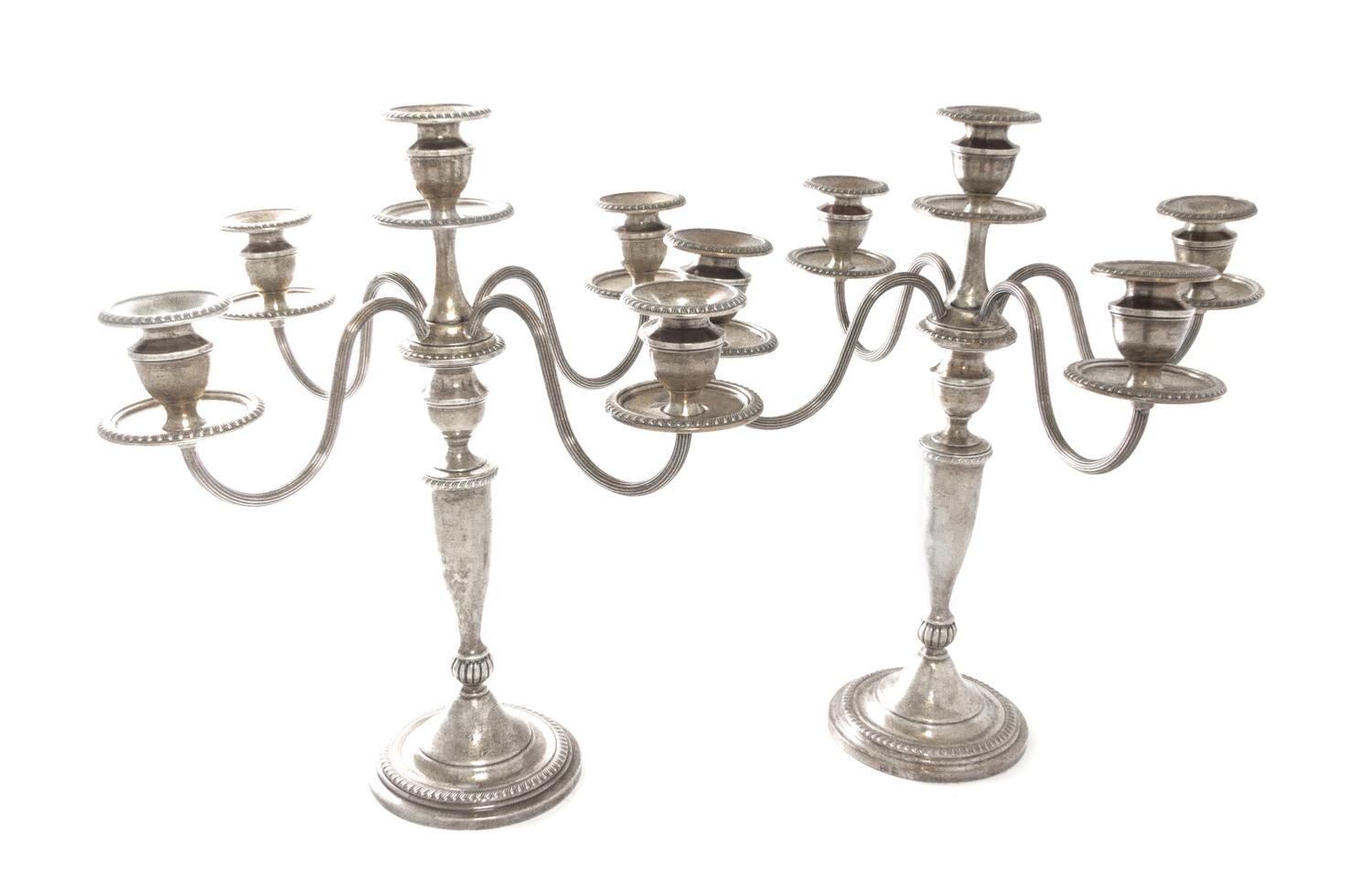 A Pair of American Silver Five Light Candelabra Height 15 1/2 inches. — Mueck-Carey