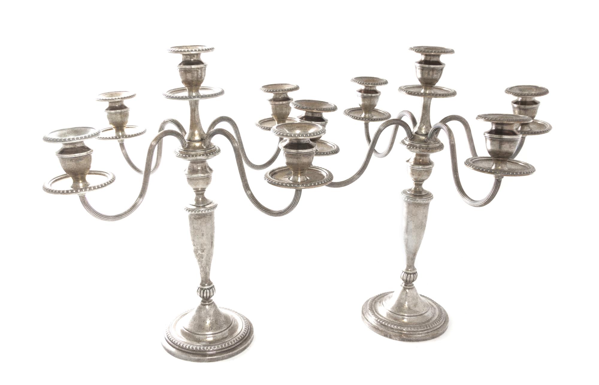 A Pair of American Silver Five Light Candelabra Height 15 1/2 inches. — Mueck-Carey