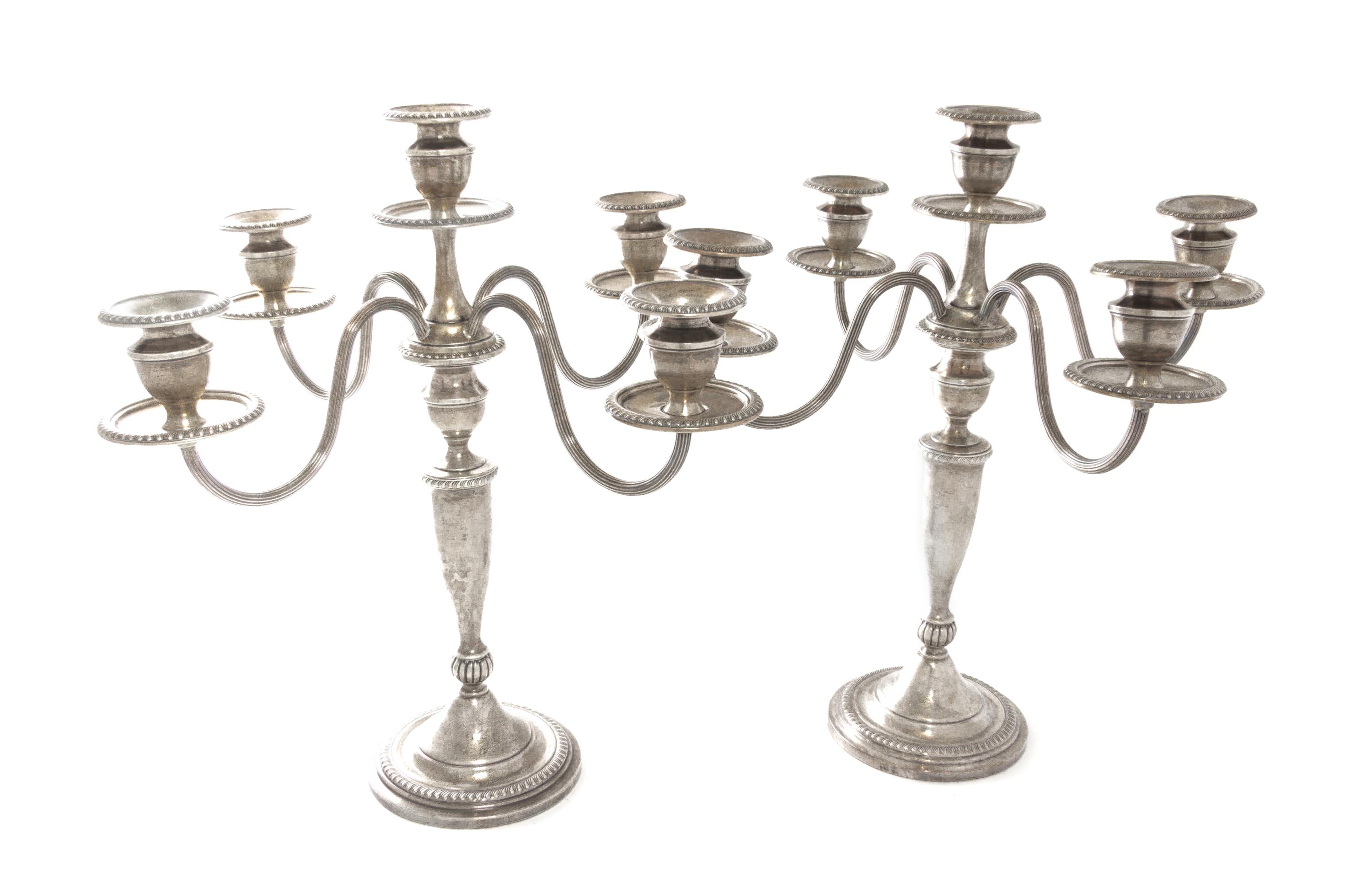 A Pair of American Silver Five Light Candelabra Height 15 1/2 inches. — Mueck-Carey