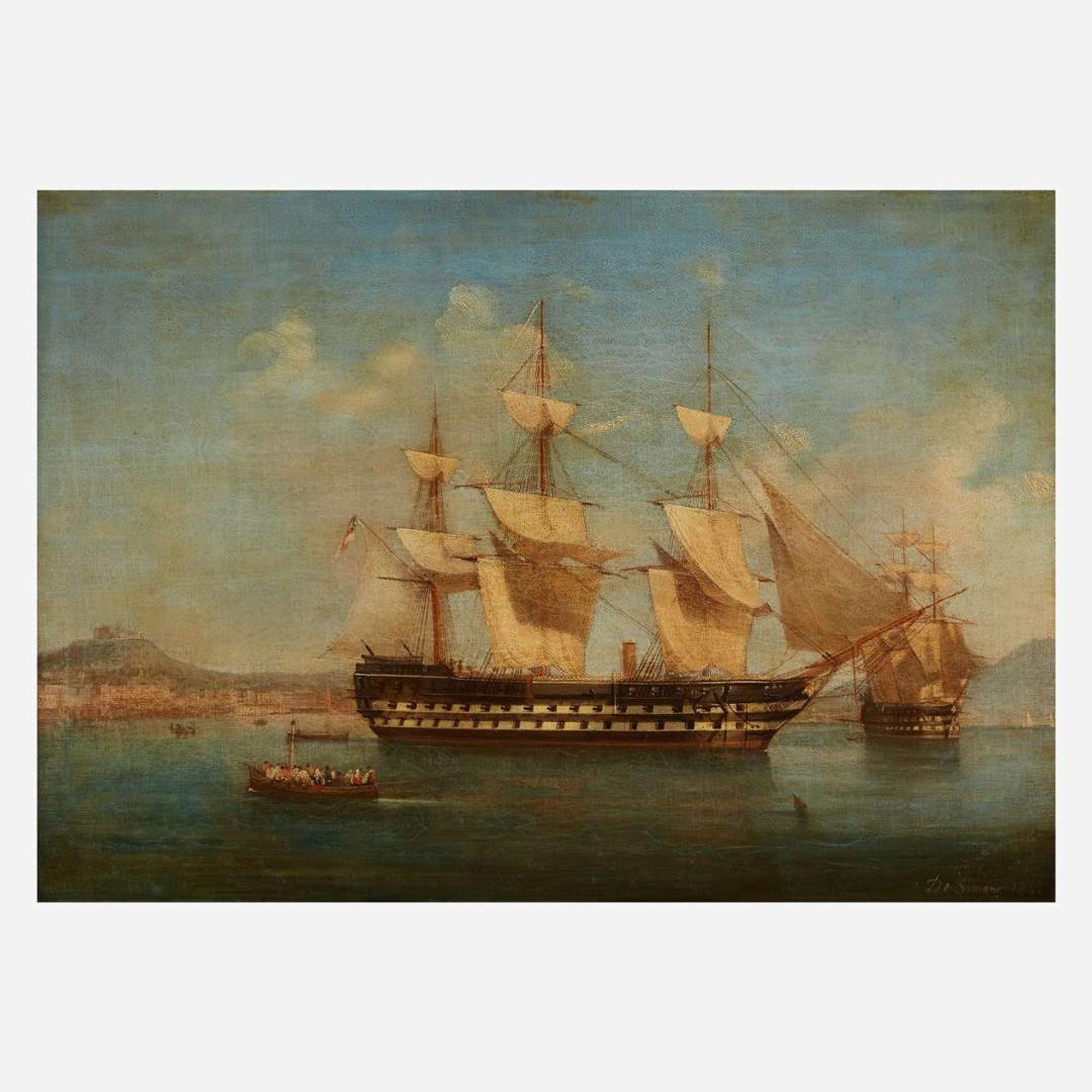 Tommaso de Simone (Italian, c. 1805-1888) H.M.S. Monmouth in the Bay of Naples, dated "1842"