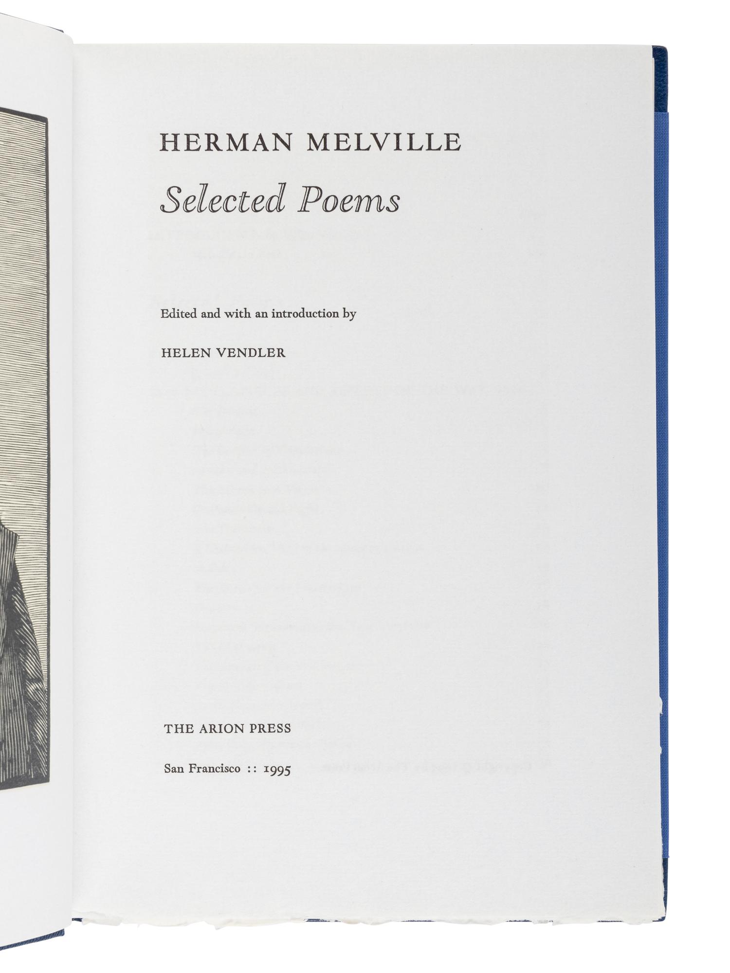 [ARION PRESS]. MELVILLE, Herman (1819-1891). Selected Poems . Barry MOSER (b. 1940), illustrator. San Francisco: Arion Press, 1995.