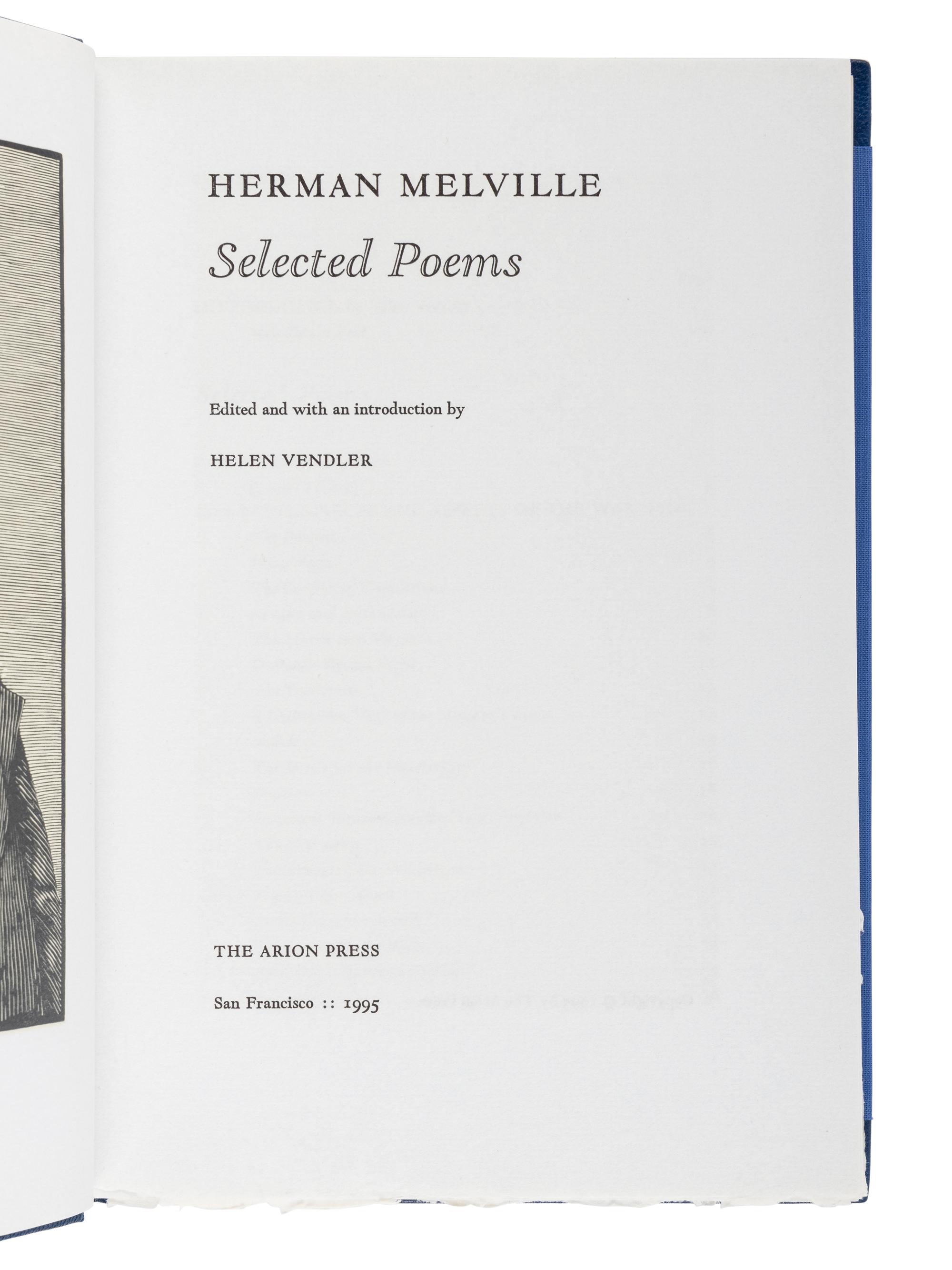 [ARION PRESS]. MELVILLE, Herman (1819-1891). Selected Poems . Barry MOSER (b. 1940), illustrator. San Francisco: Arion Press, 1995.