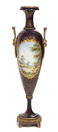A Gilt Bronze Mounted Sevres Style Porcelain Urn Height 23 inches.