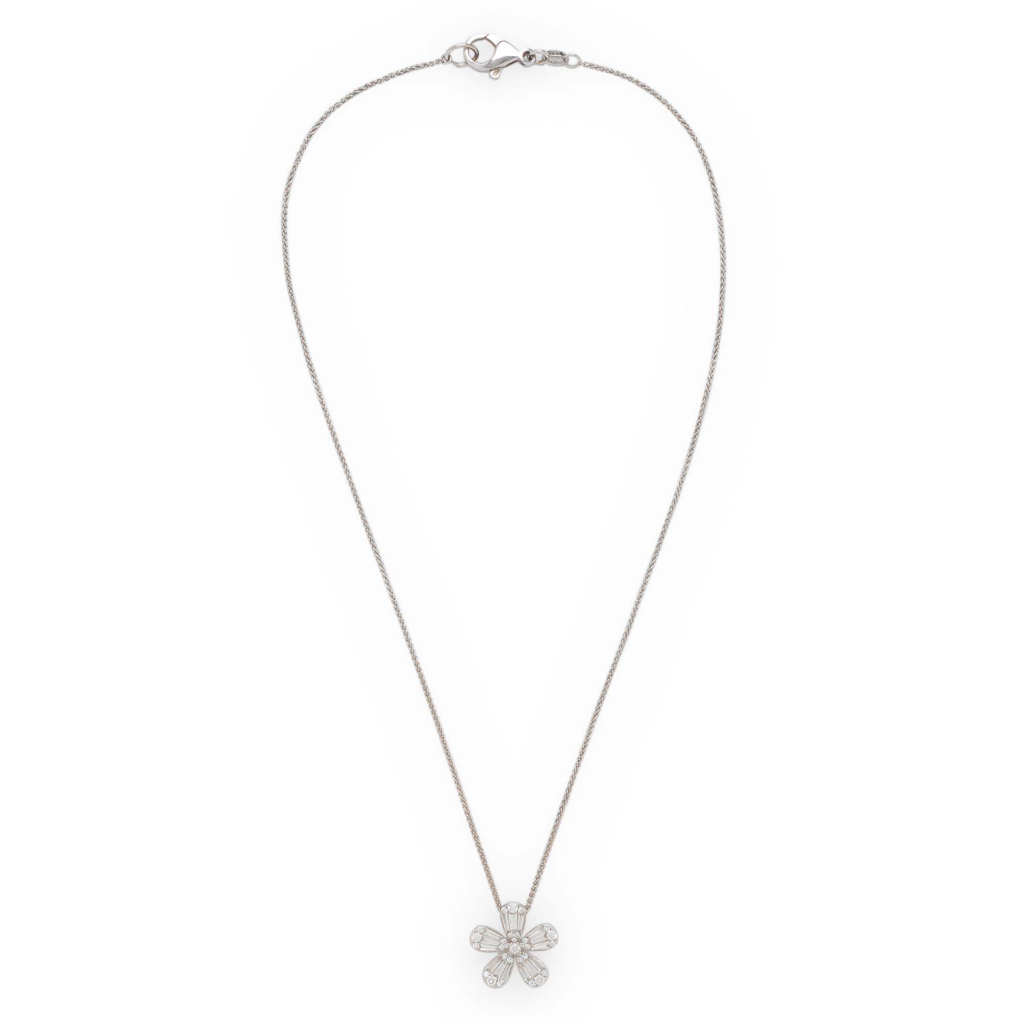Diamond and White Gold Flower Necklace
