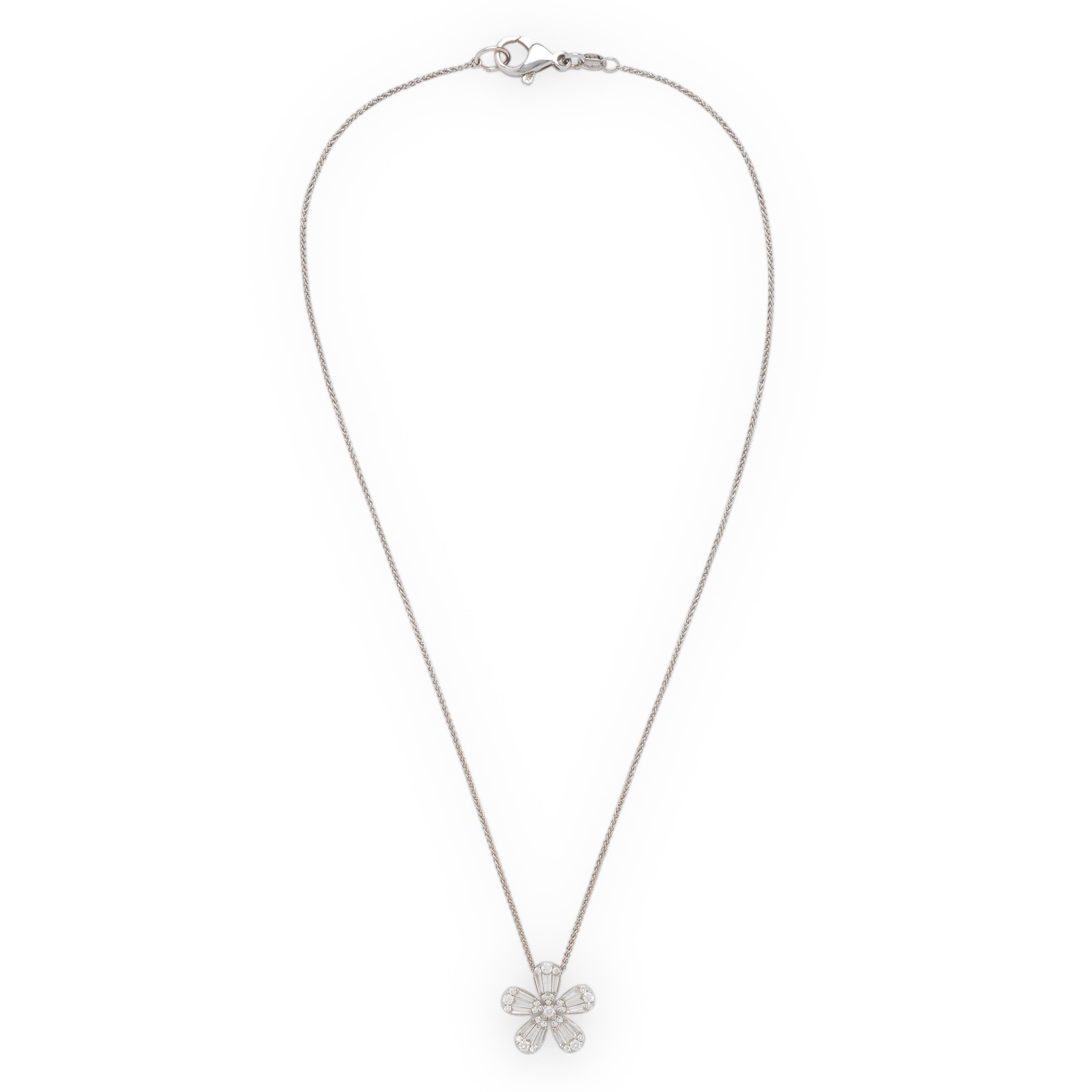 Diamond and White Gold Flower Necklace