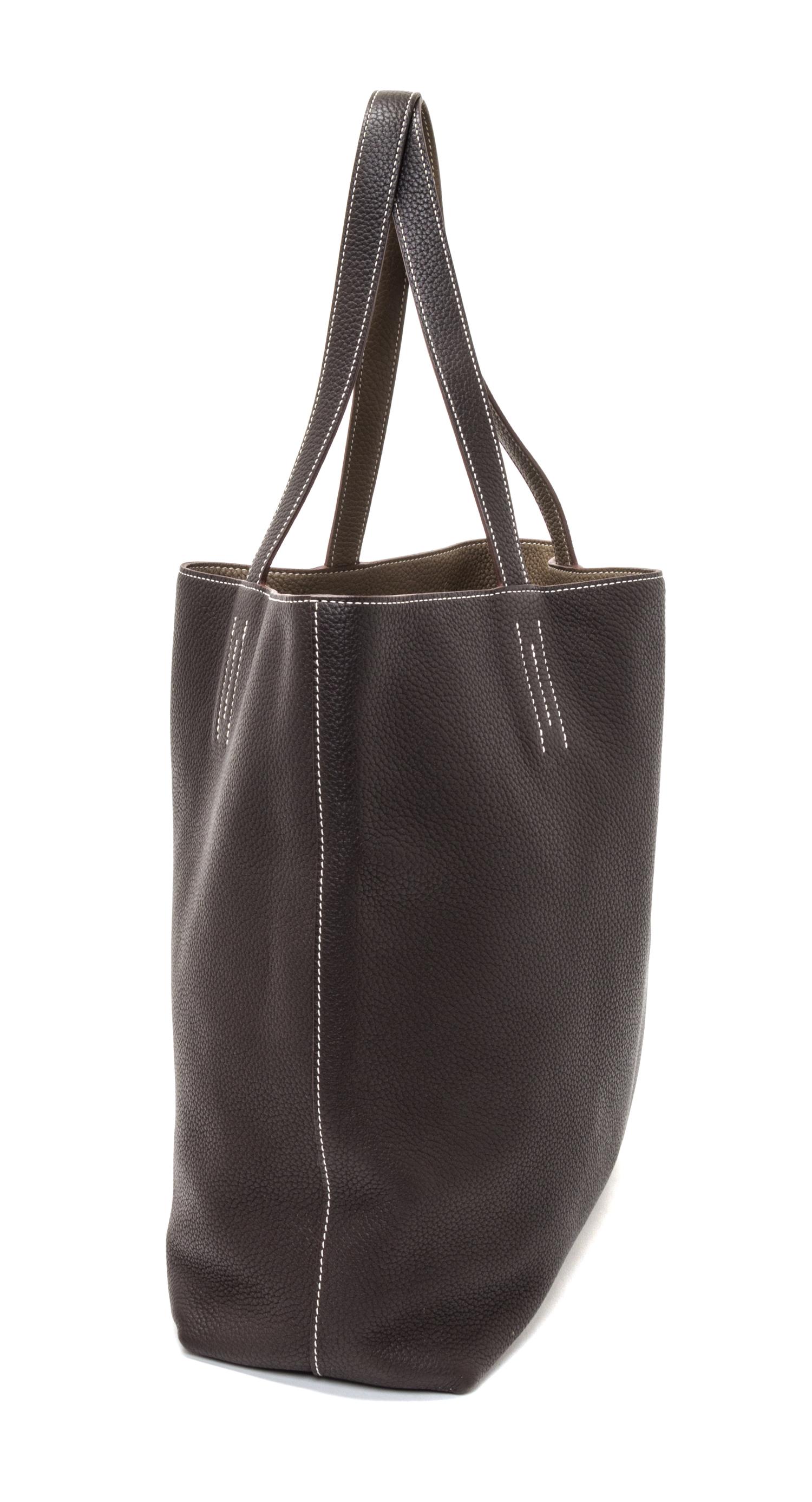 An Hermes Etoupe/Dark Brown 45cm Taurillon Clemence Double Sens Tote, 17.5" x 15.5" x 5".