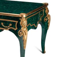 A Louis XV Style Gilt Bronze Mounted and Malachite Veneered Bureau Plat