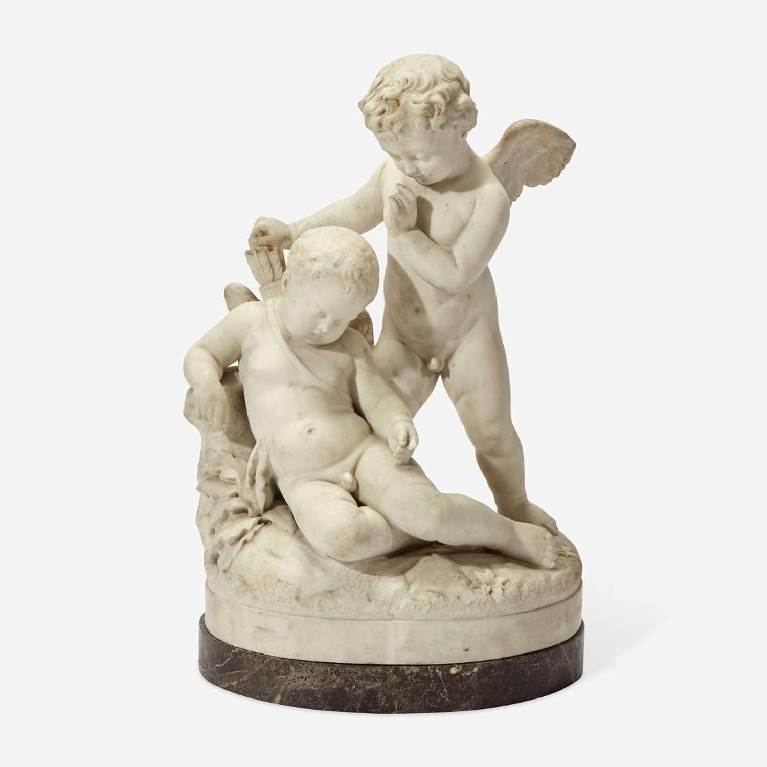 An Italian White Marble Sculpture of Two Putti Nicola Cantalamessa-Papotti (Italian, 1833-1910), dated 1869