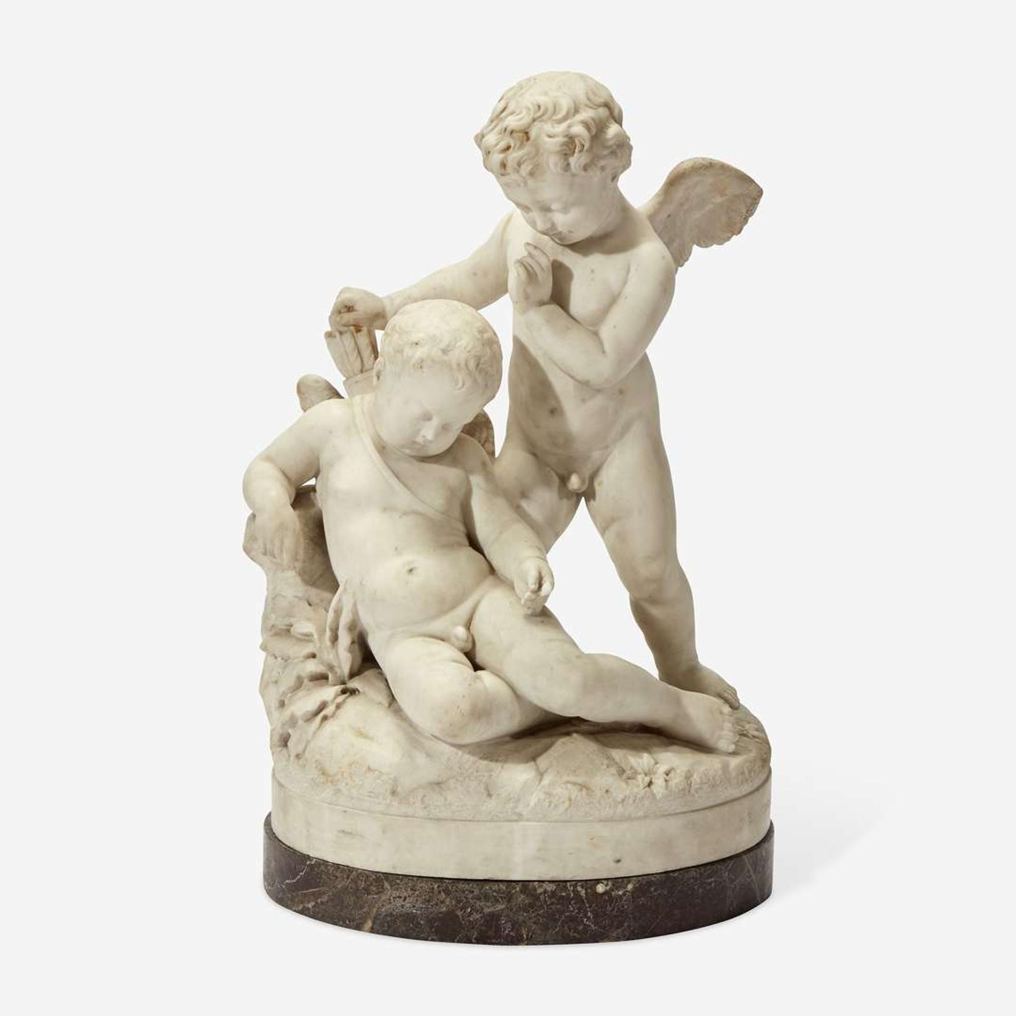 An Italian White Marble Sculpture of Two Putti Nicola Cantalamessa-Papotti (Italian, 1833-1910), dated 1869