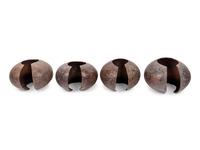 A Pair of Philippine Carved Wood Bowls and Four African Bronze Currency Bracelets on Metal Stands