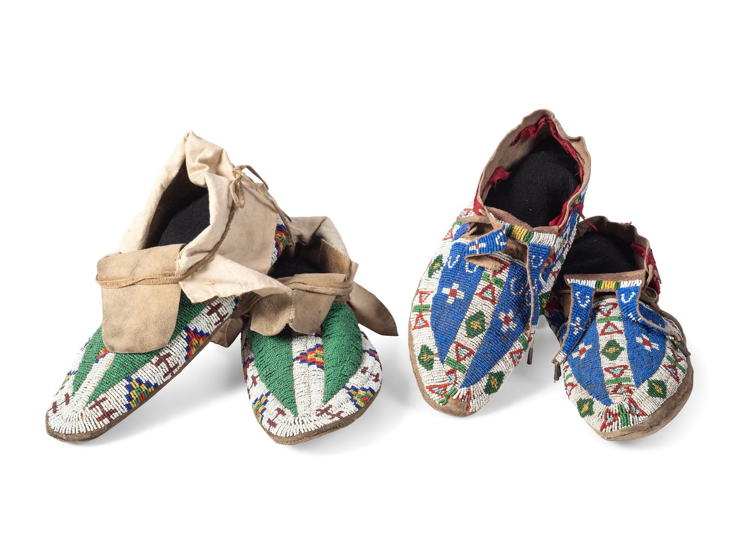 Sioux Beaded Hide Moccasins, with Horse Tracks
