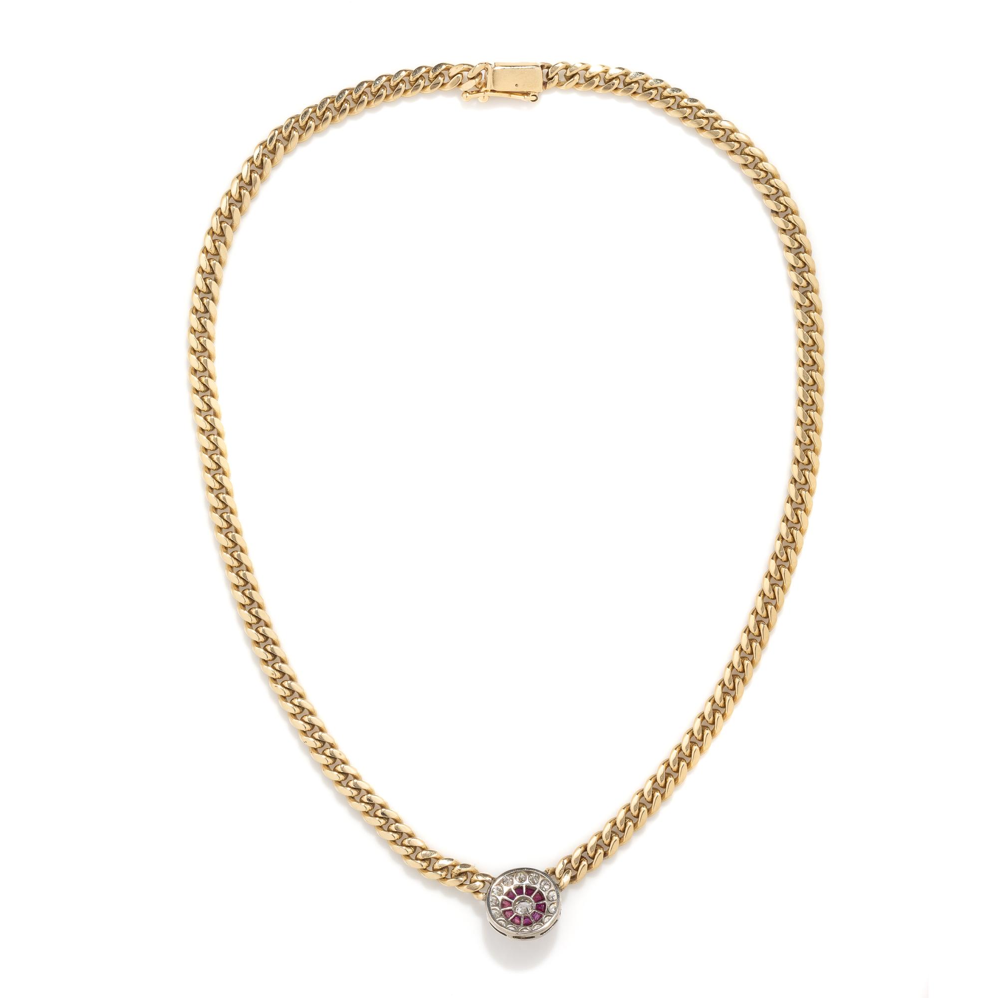 DIAMOND AND SYNTHETIC RUBY NECKLACE