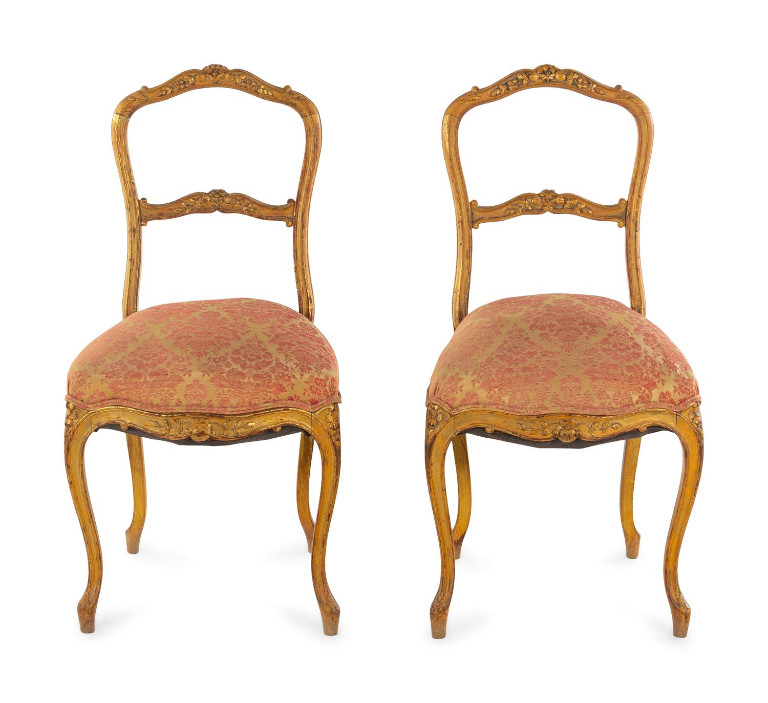 A Pair of Louis XV Style Giltwood Side Chairs