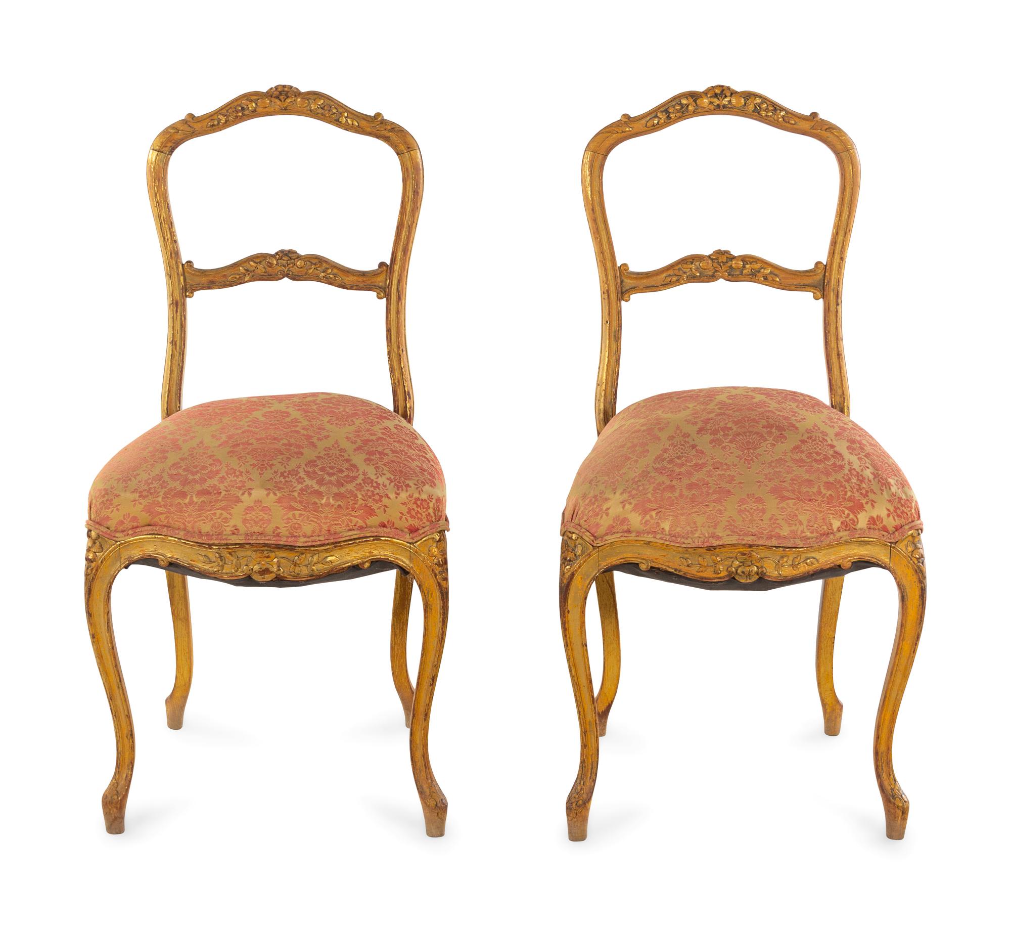 A Pair of Louis XV Style Giltwood Side Chairs