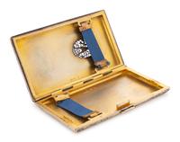 A Continental Silver and Guilloche Enamel "Egyptian" Cigarette Case