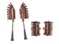 Zuni Sterling Silver and Coral Cluster Earrings AND Rings