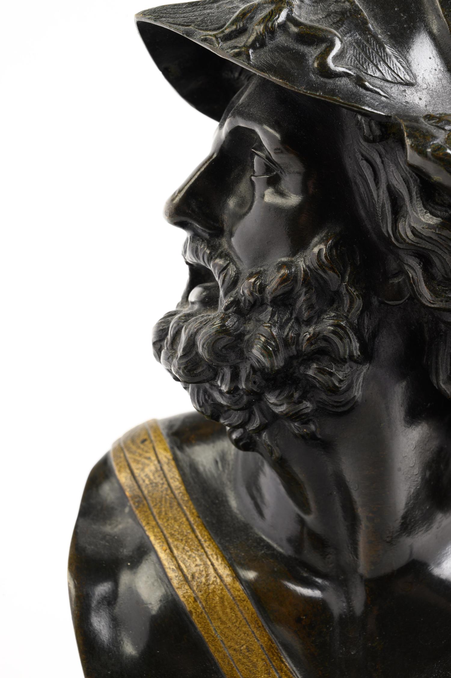 A Grand Tour Gilt and Patinated Bronze Bust of Menelaus
