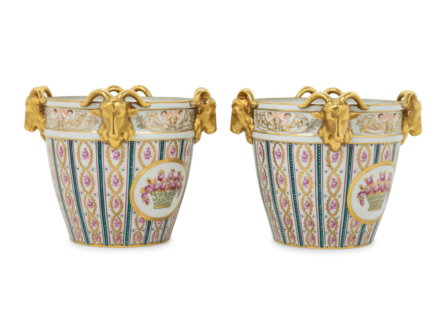 A Pair of Dresden Porcelain Cache Pots