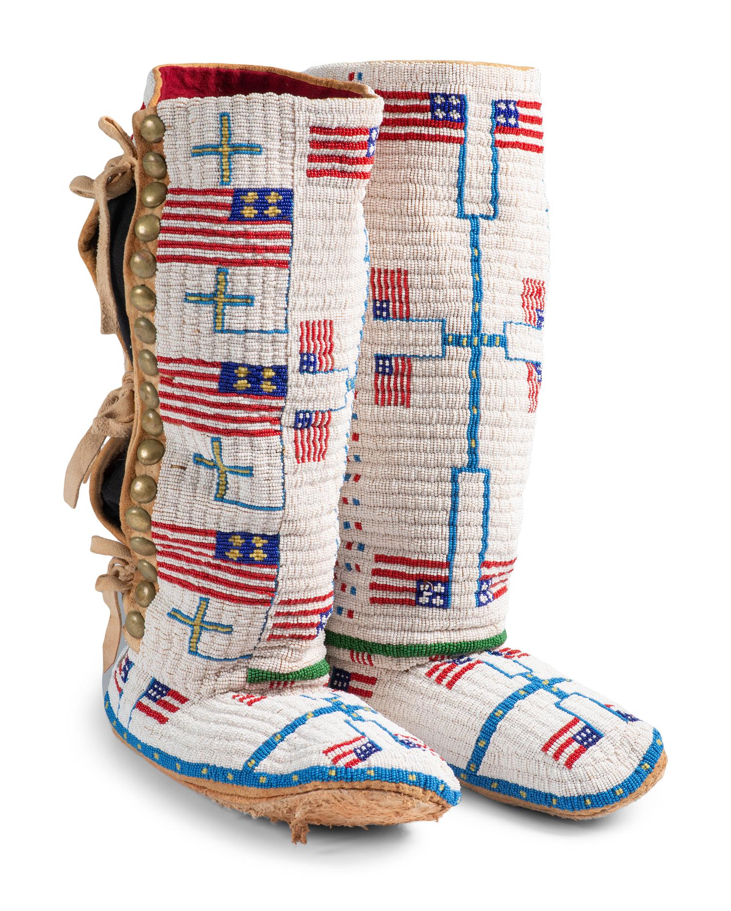 Beaded Boot Moccasins, with American Flags