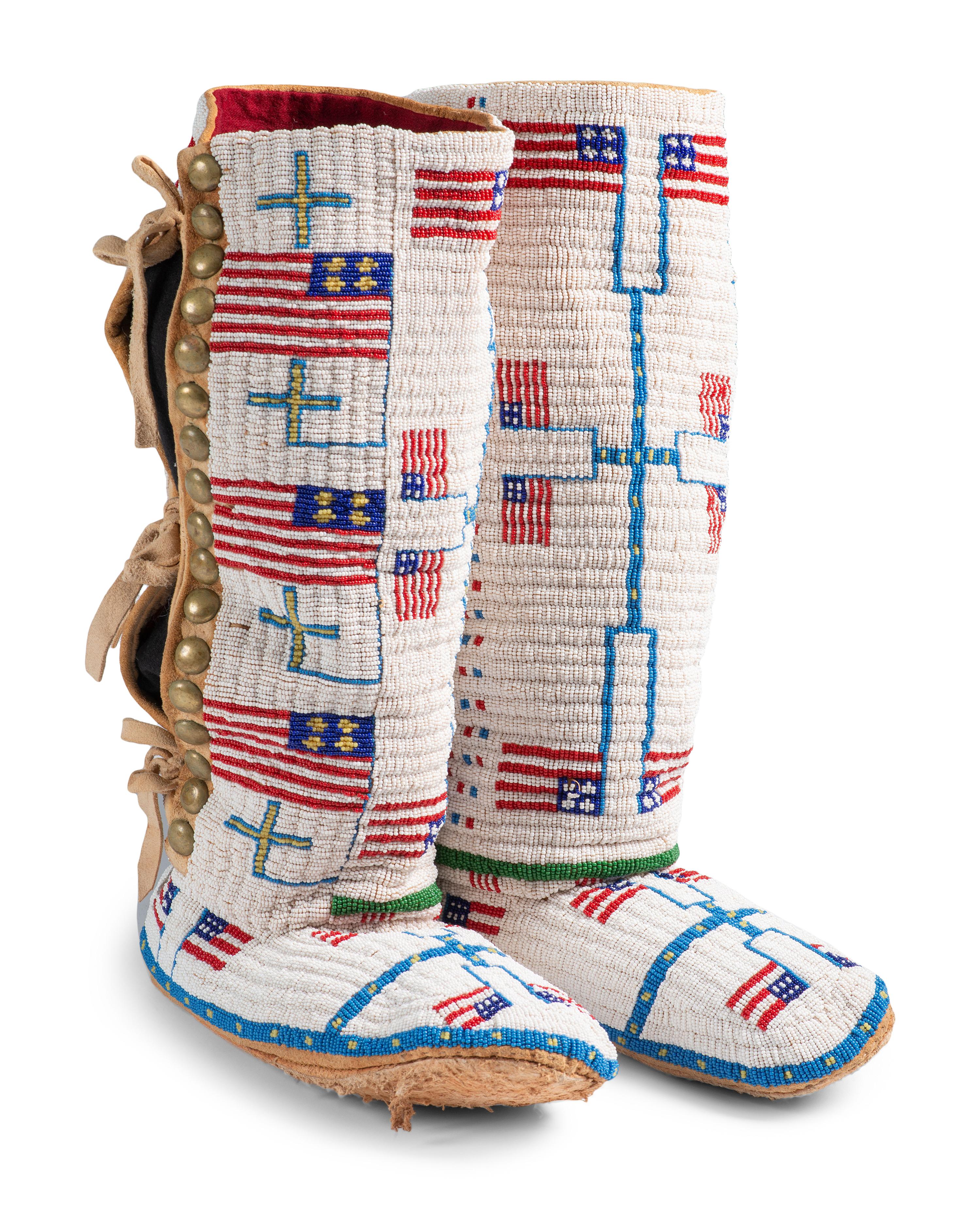 Beaded Boot Moccasins, with American Flags