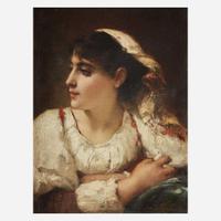 Joseph Coomans (Belgian, 1816–1889) Portrait of a Roman Peasant Girl in Profile