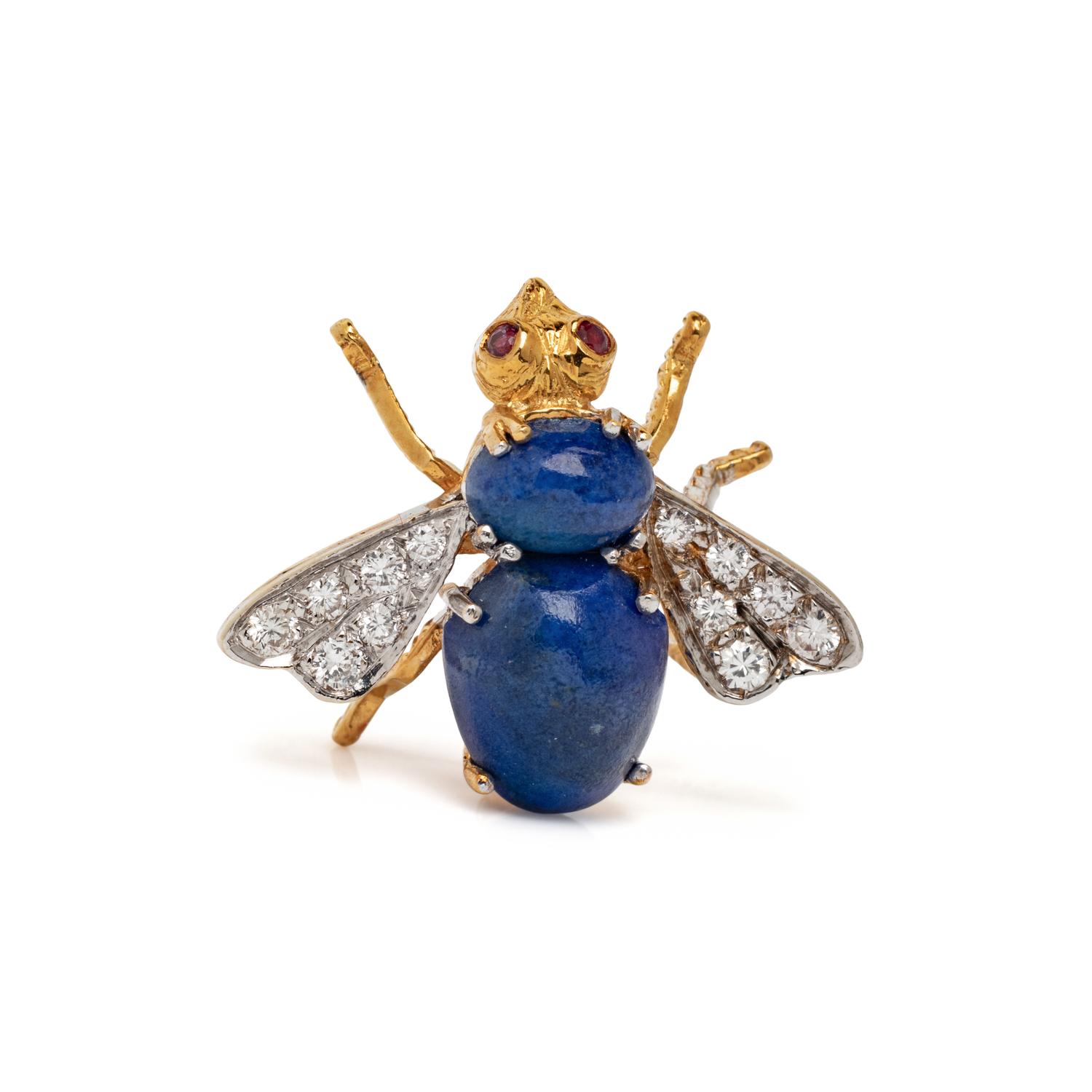 HERBERT ROSENTHAL, LAPIS LAZULI AND DIAMOND BEE BROOCH