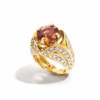 YELLOW GOLD, COLORED GEM, AND DIAMOND RING