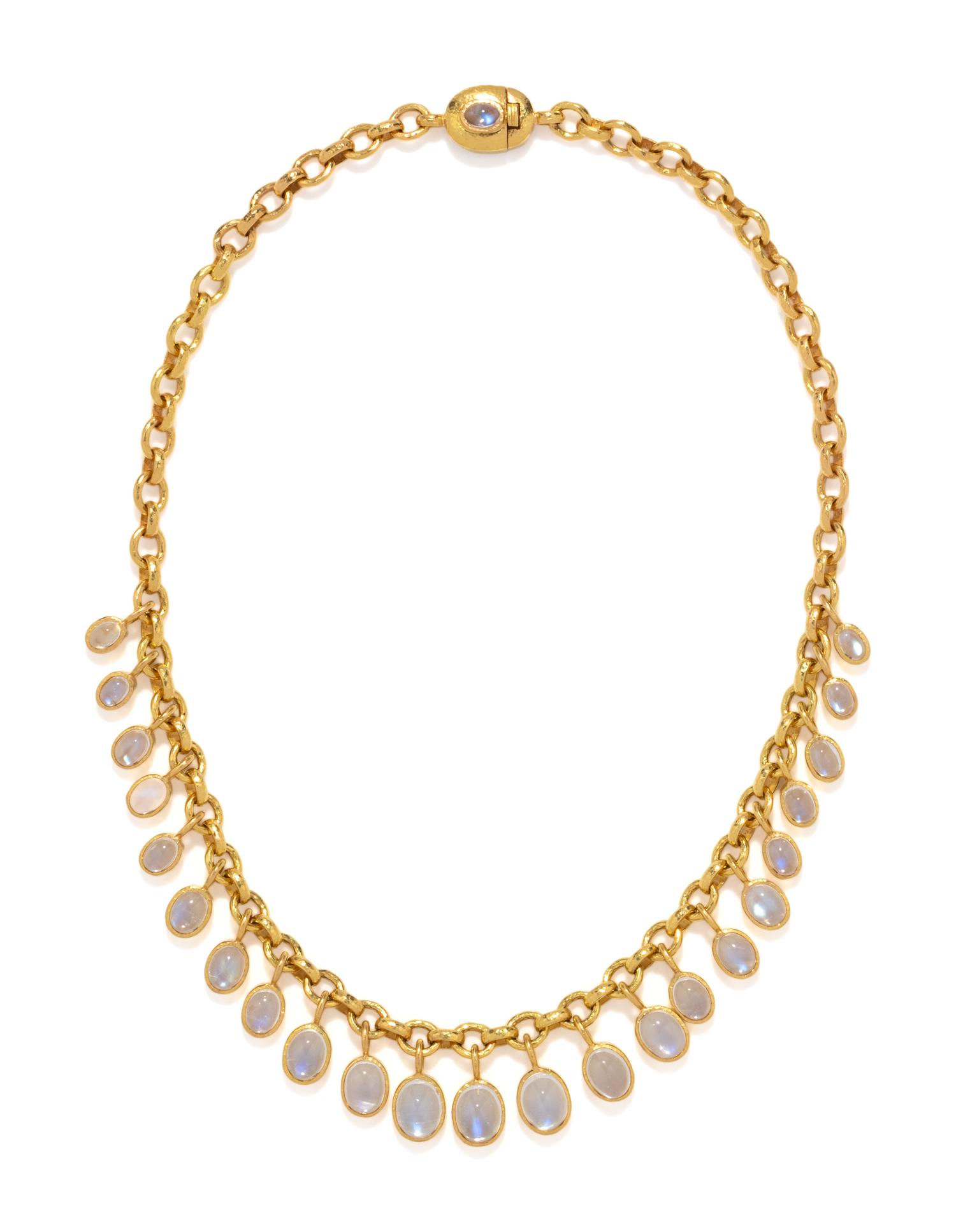 ELIZABETH LOCKE, YELLOW GOLD AND MOONSTONE FRINGE NECKLACE
