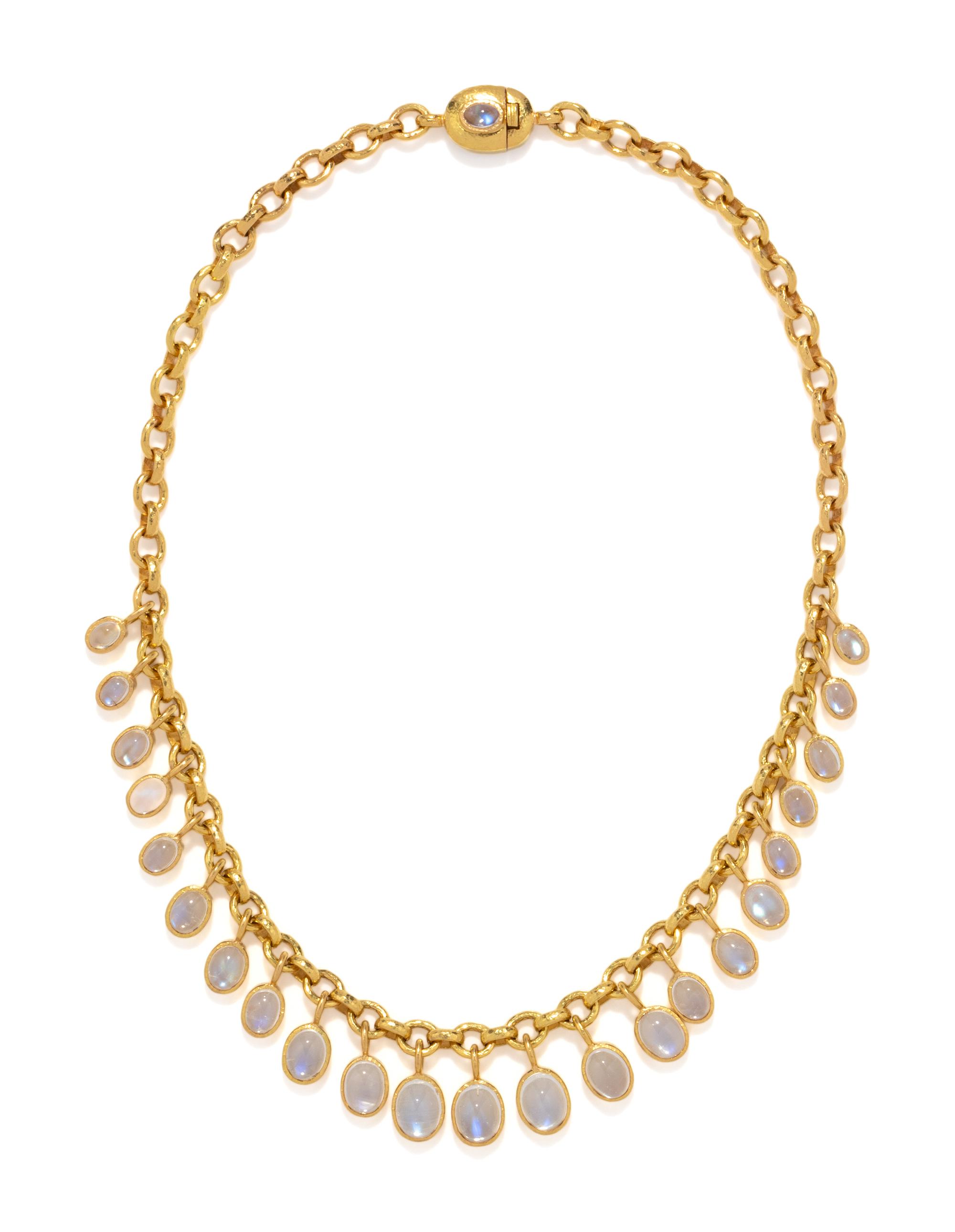 ELIZABETH LOCKE, YELLOW GOLD AND MOONSTONE FRINGE NECKLACE