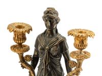 A Pair of Empire Style Gilt and Patinated Bronze Figural Two-Light Candelabra
