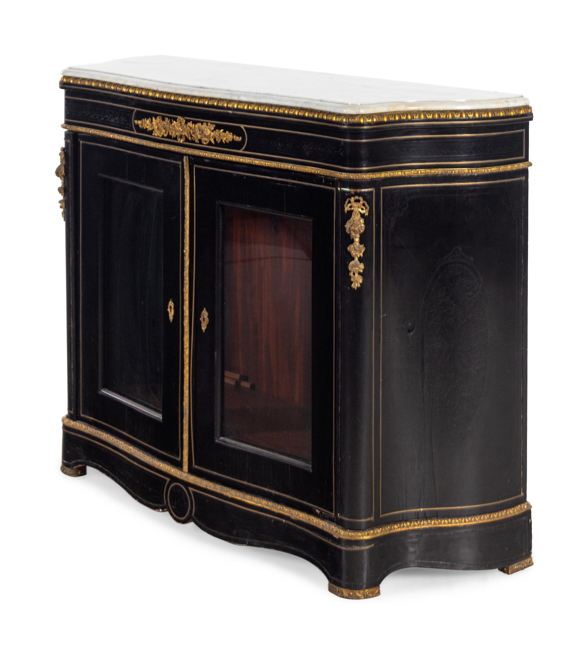A Napoleon III Style Ebonized Marble-Top Cabinet