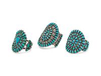 Navajo and Zuni Silver and Turquoise Cluster Cuff Bracelets