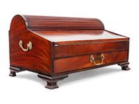 A George III Tambour Top Brass Mounted Mahogany Writing Slope and Stationary Box