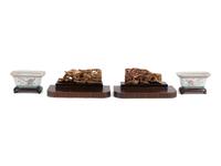A Pair of Chinese Export Porcelain Jardinières and a Pair of Chinese Giltwood Brackets