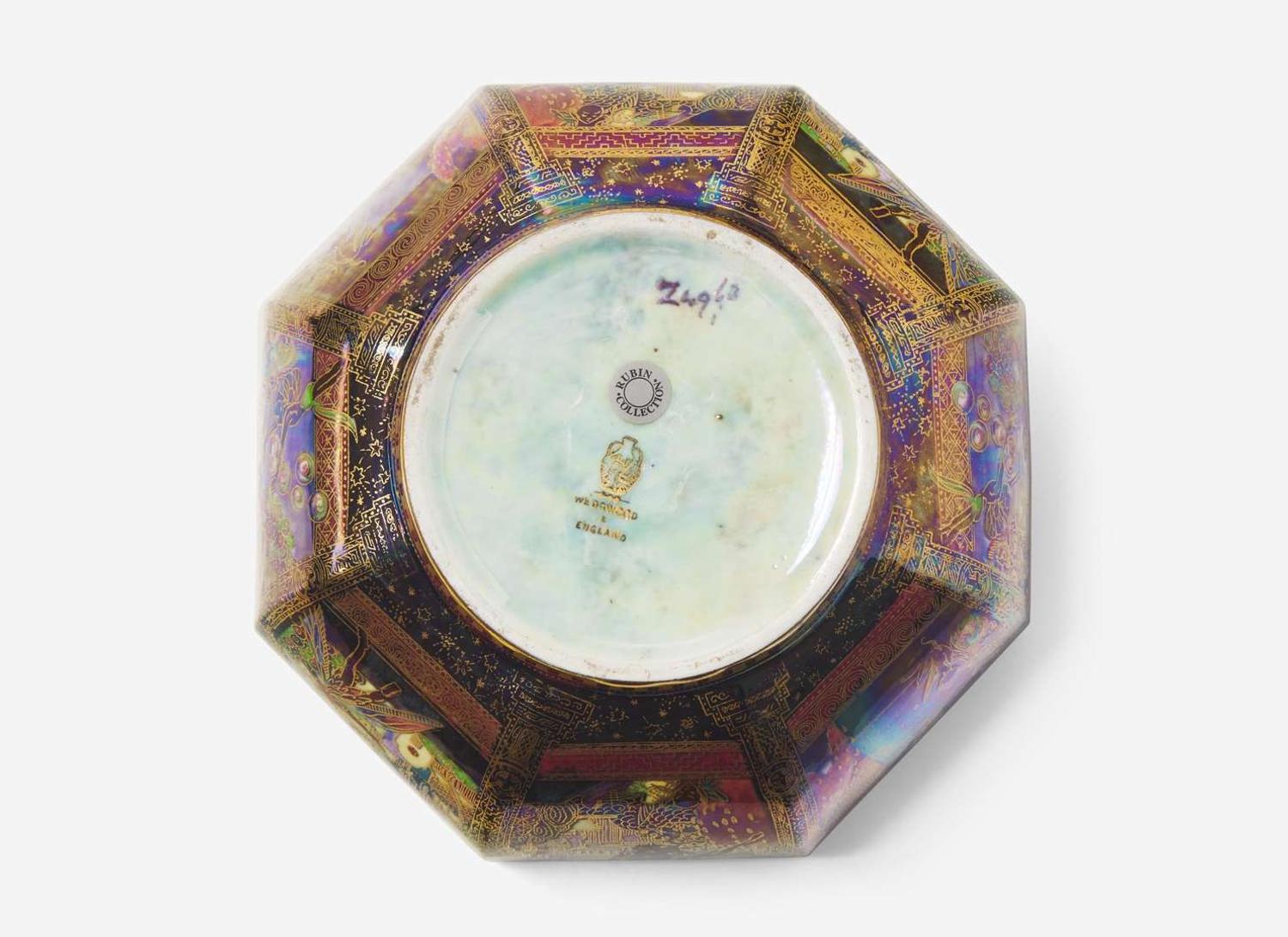 A Wedgwood Octagonal Black Fairyland Lustre Gargoyles Pattern Bowl, UK, 1920s