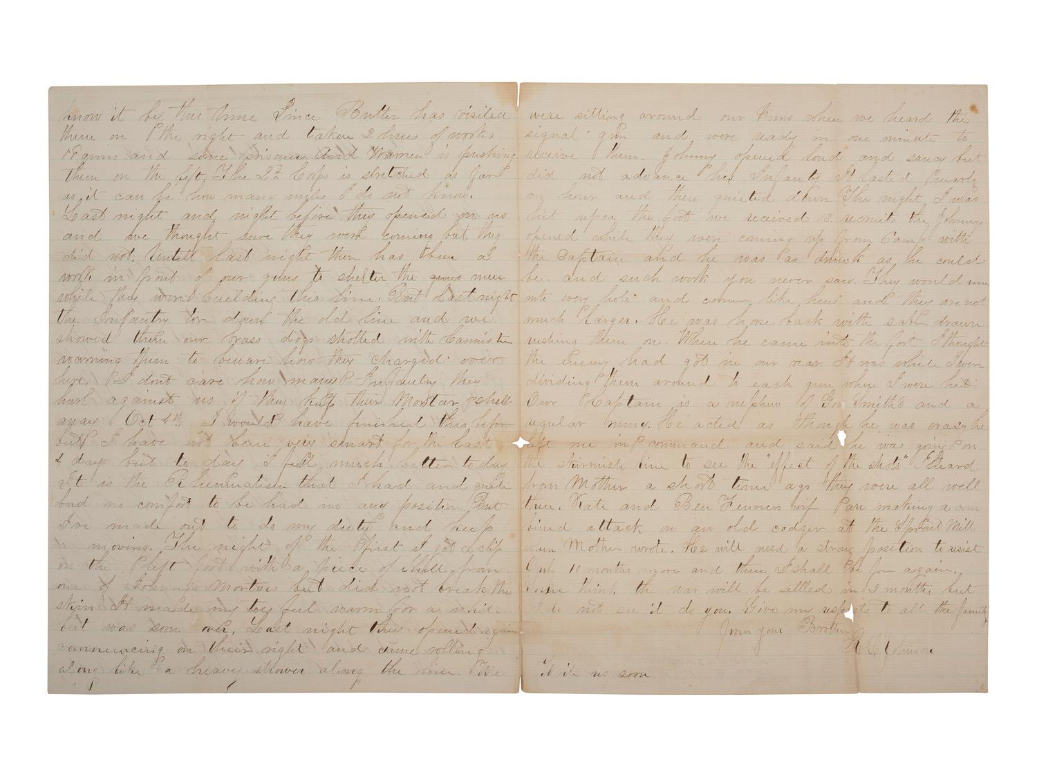 [CIVIL WAR]. Soldier's letter describing action near Fort Stedman during the Petersburg Campaign.