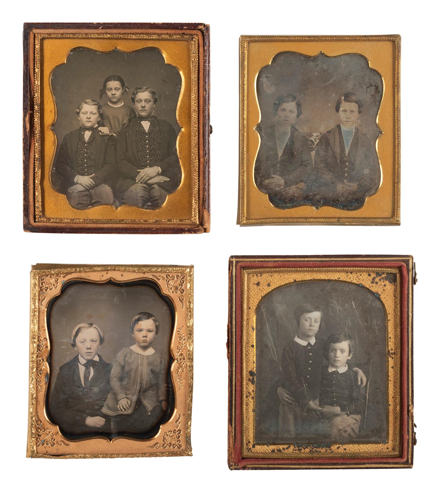[EARLY PHOTOGRAPHY]. 33 sixth plate and quarter plate daguerreotypes of siblings in pairs & trios.