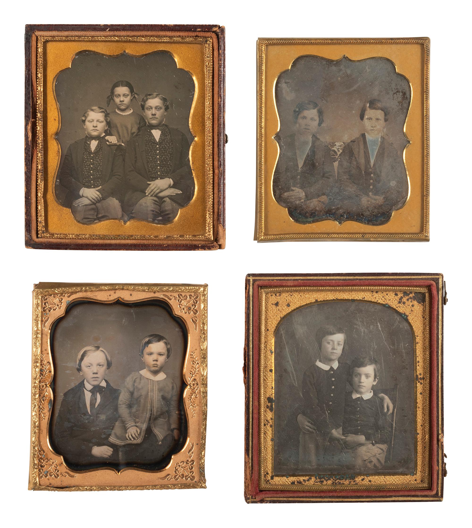 [EARLY PHOTOGRAPHY]. 33 sixth plate and quarter plate daguerreotypes of siblings in pairs & trios.