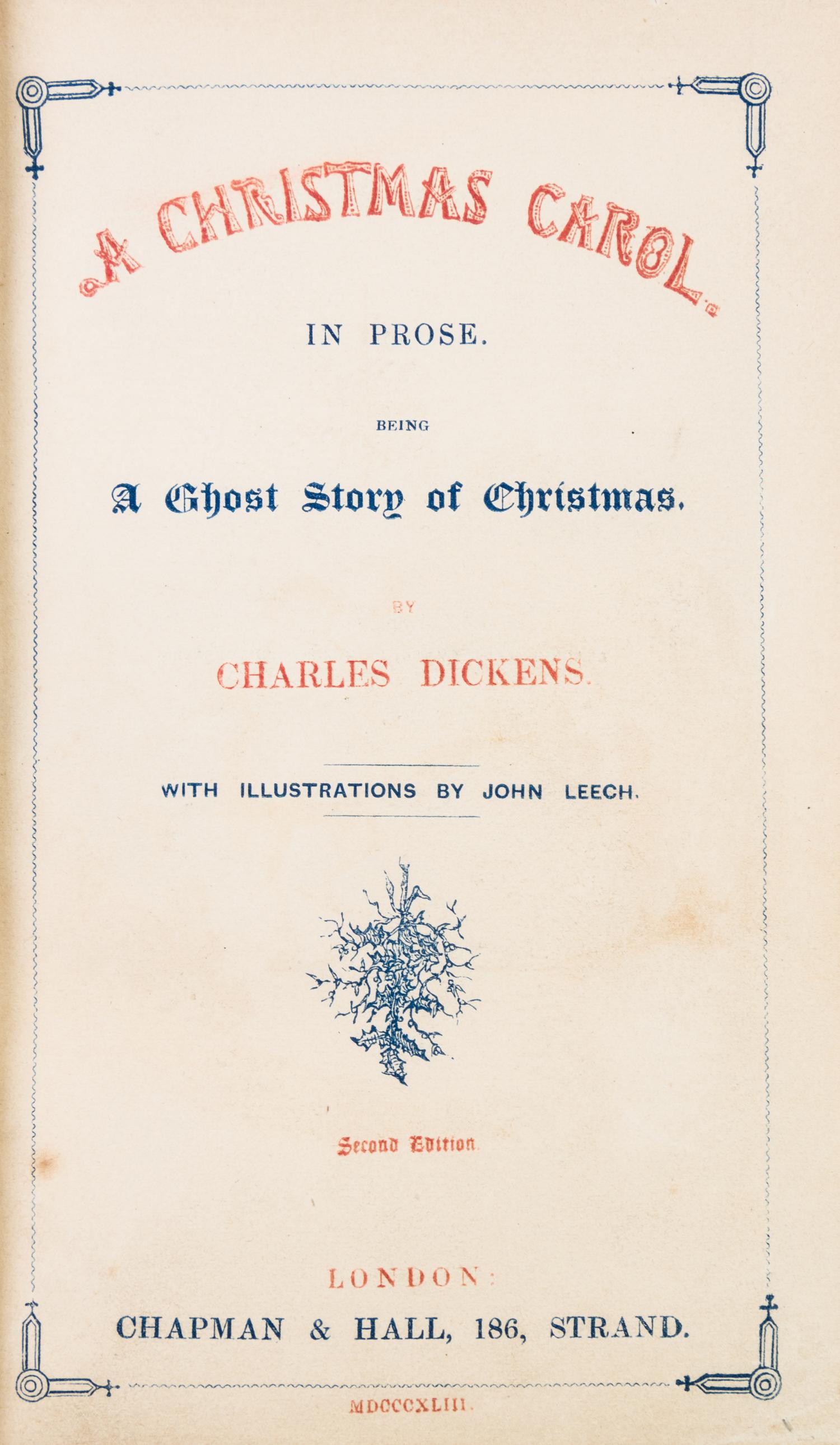 DICKENS, CHARLES. Christmas Books. 1843-1848. 5 vols. Mixed editions, four first edition, one second.