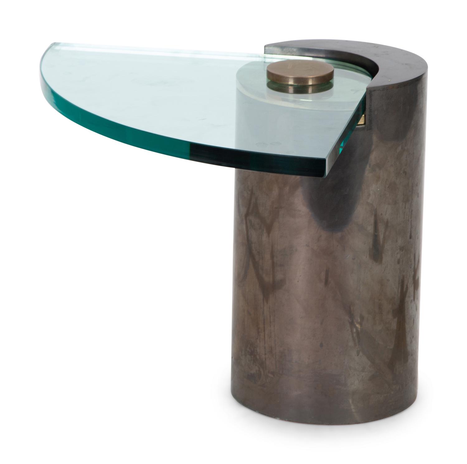 A Karl Springer Gunmetal, Bronze and Glass Cantilever Table — AMERICAN, CIRCA 1980