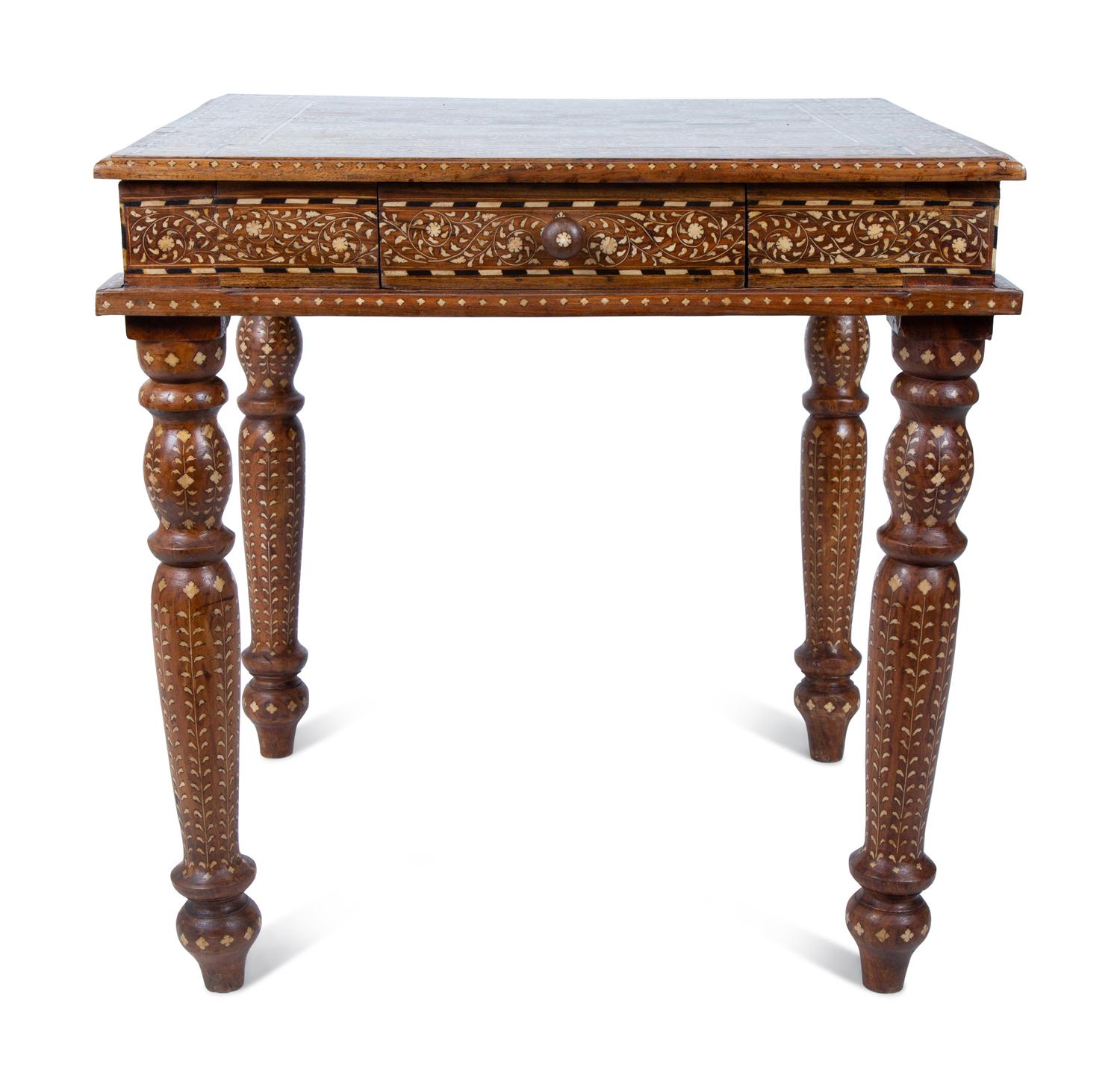 An Anglo-Indian Inlaid Teak & Satinwood Game Table
