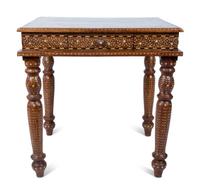 An Anglo-Indian Inlaid Teak & Satinwood Game Table